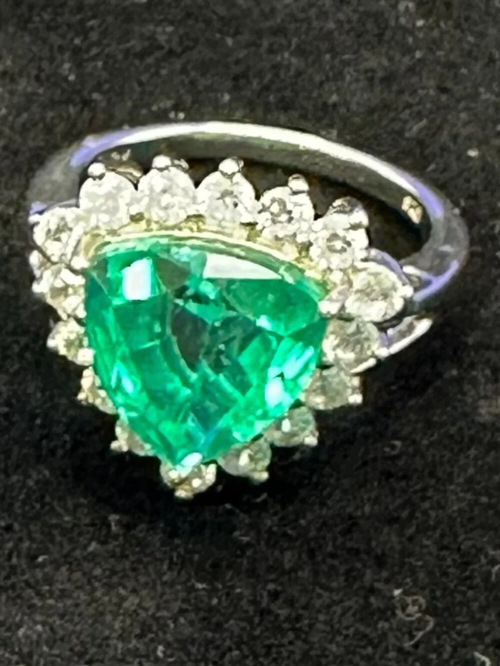 Emeraldine Quartz (Triplet) Natural White Zircon Halo Ring Size 9